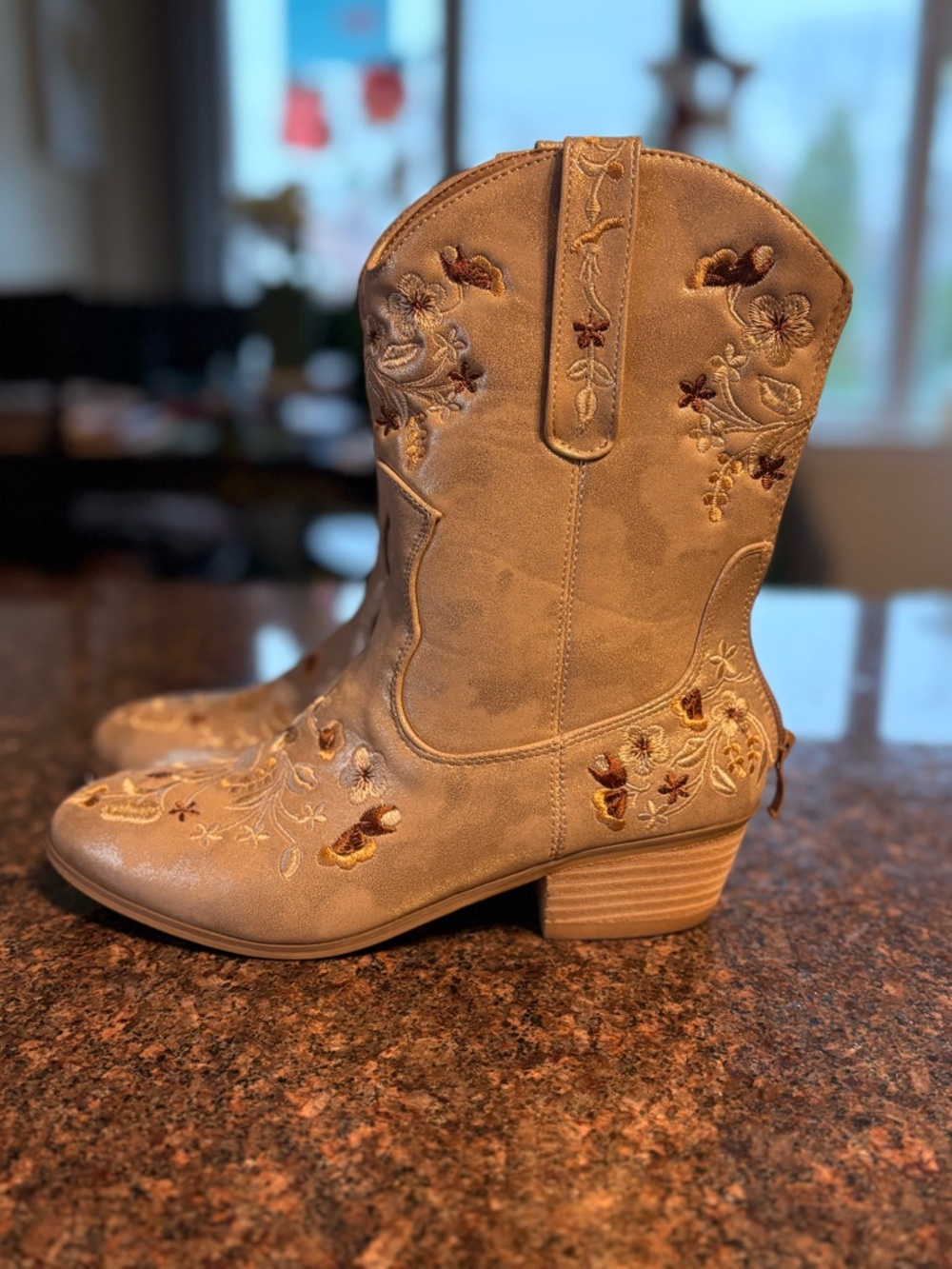 Avenue Tan Embroidered Western Ankle Boots